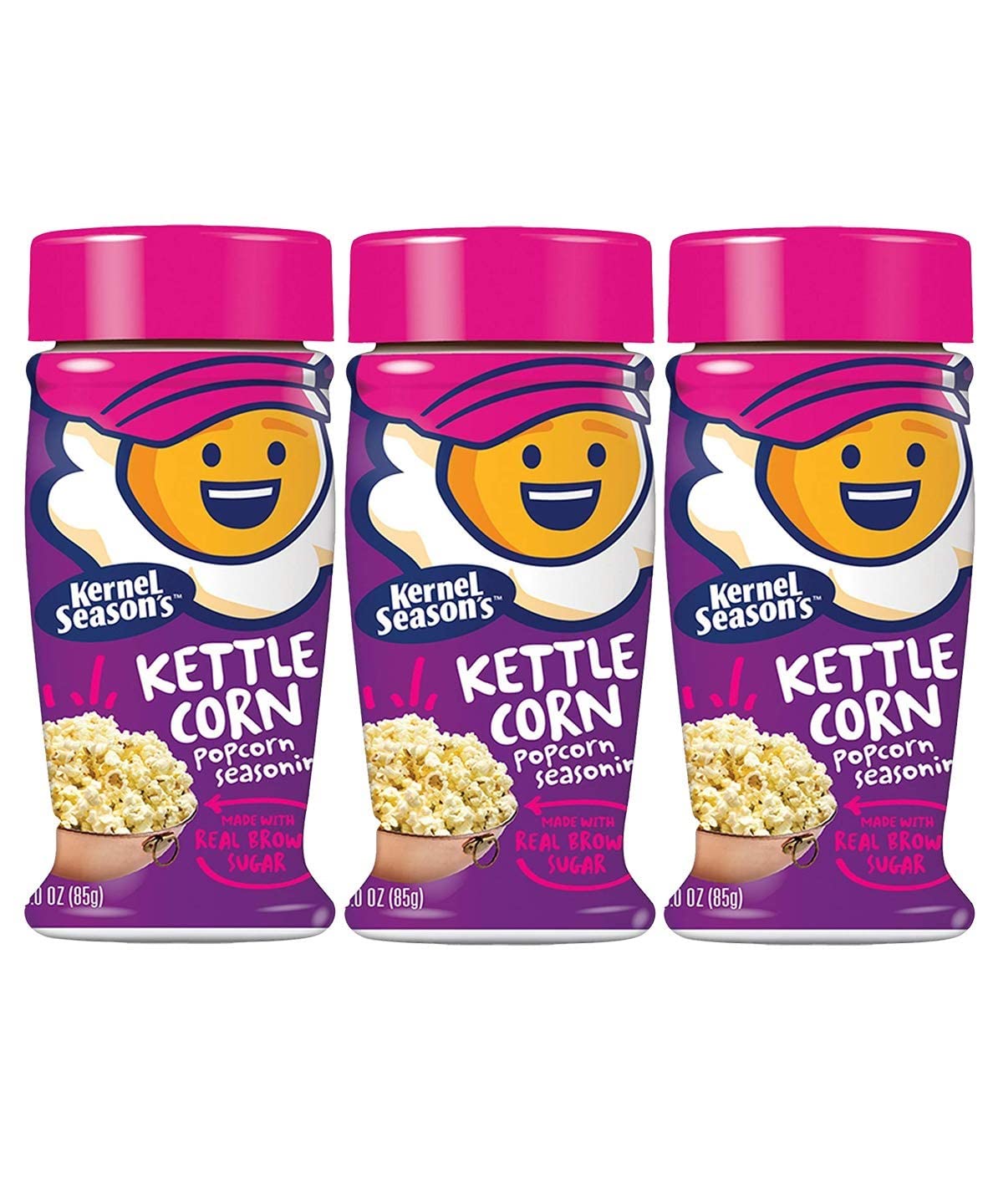 Kernel Season's jar front packaging showing kettle corn seasoning for quick movie-night flavor