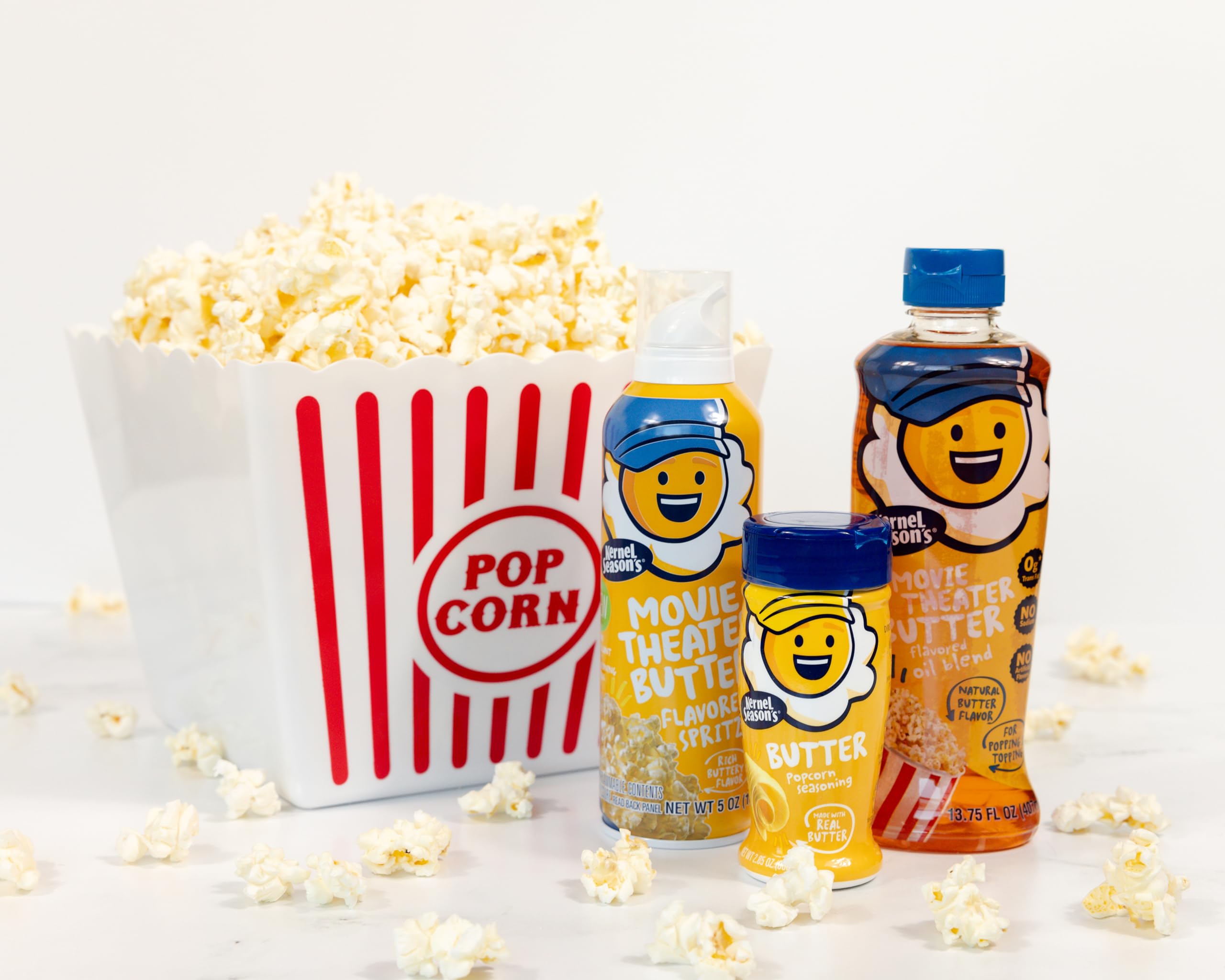 Kernel Season's close-up of oil sheen on popcorn showing even coating benefit