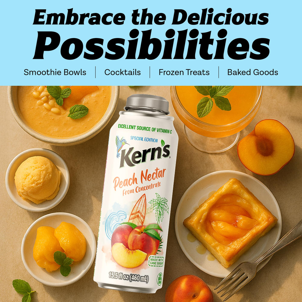 Kern’s can next to a hand showing 15.5oz size and portion clarity