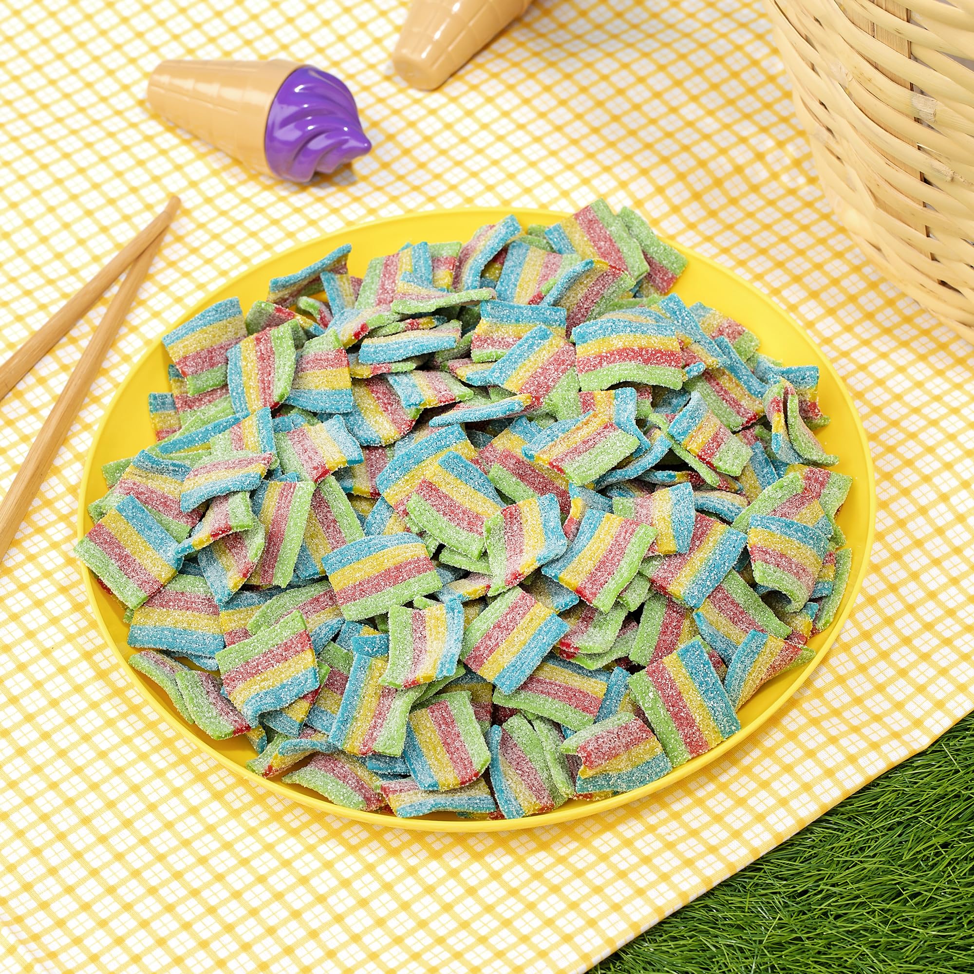 Kervan close-up texture of rainbow belts highlighting soft chewy bite
