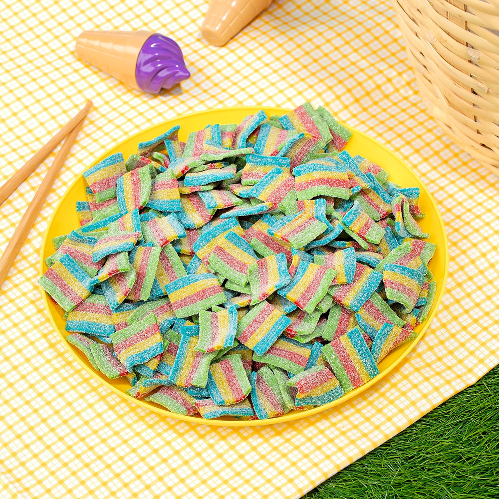 Kervan close-up texture of rainbow belts highlighting soft chewy bite