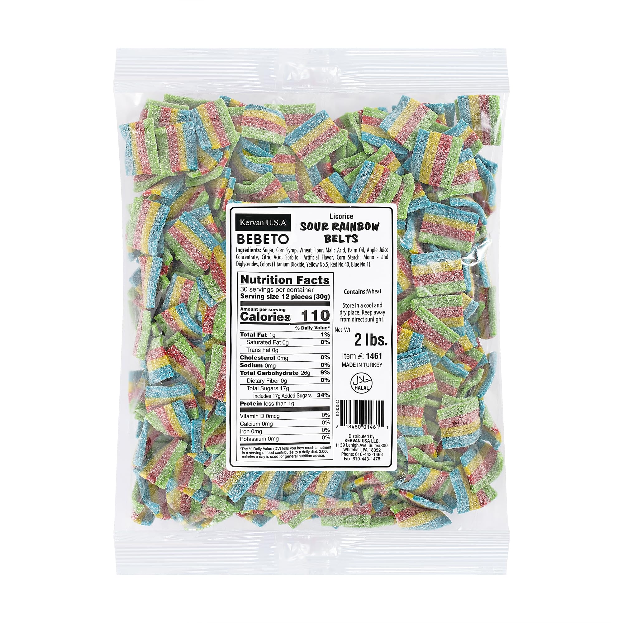 Kervan front of bag showing 2 lb bulk value and colorful belts for sharing