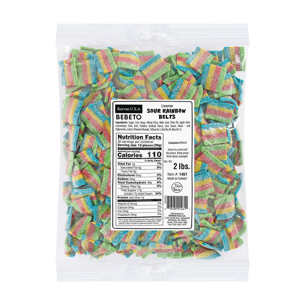 Kervan front of bag showing 2 lb bulk value and colorful belts for sharing