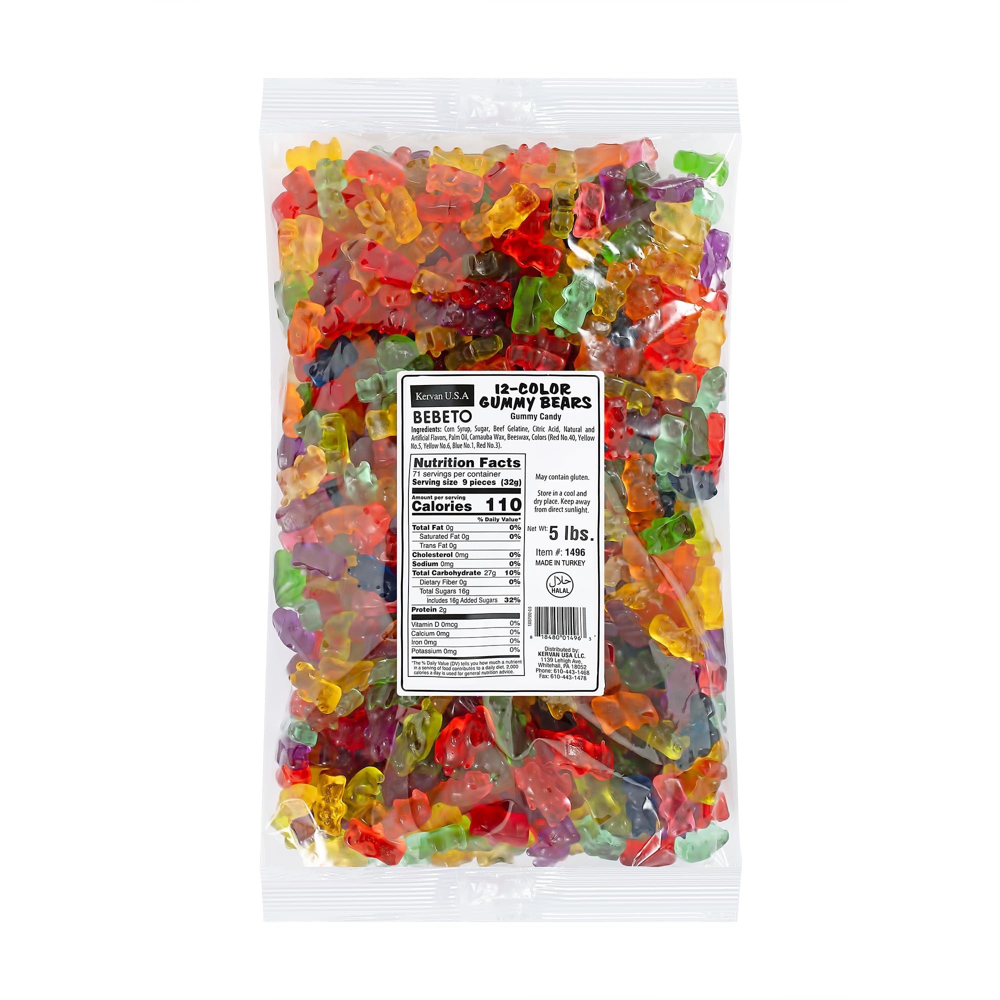 Kervan gummy bears front packaging showing colorful assortment and bulk value