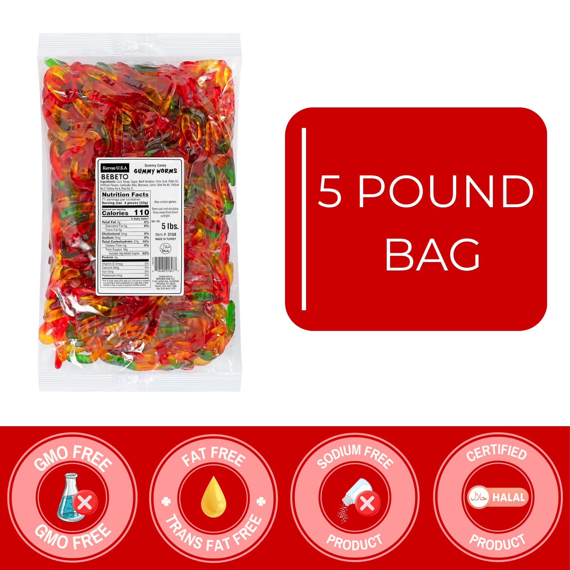 Kervan gummy worms in hand to show scale and generous bulk portion