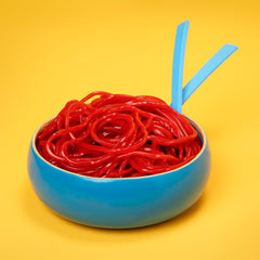 Kervan stacked strawberry laces showing flexible strings for crafts