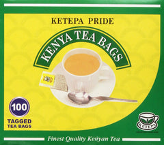 Ketepa Pride front packaging with 100 tea bags, ensures fresh Kenyan flavor