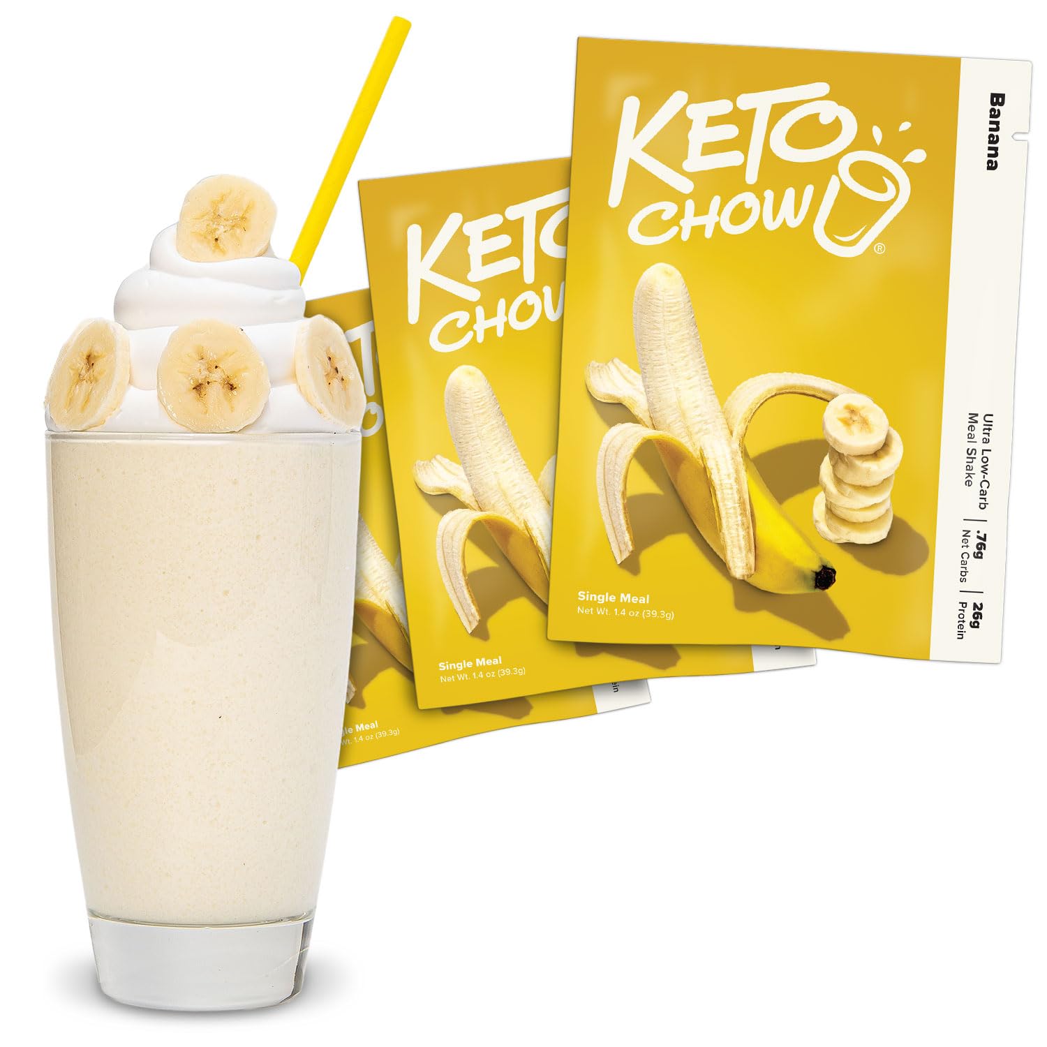 Keto Chow front packaging showing banana flavor and meal convenience