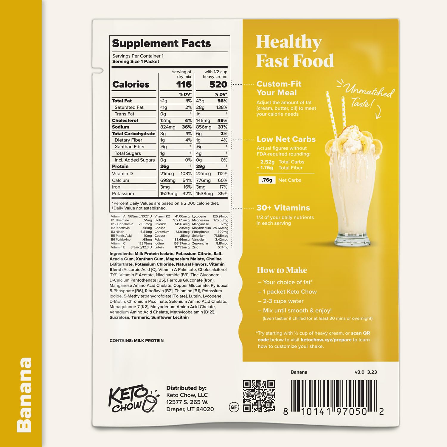 Keto Chow banana shake on breakfast table suggesting quick healthy meal