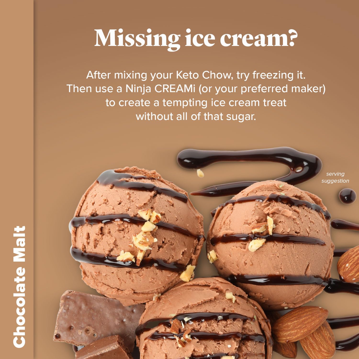 Keto Chow Chocolate Malt prepared with heavy cream to increase richness