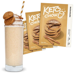 Keto Chow front packaging showing three snickerdoodle servings and convenience