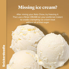Keto Chow scoop of powder over ingredients emphasizing controlled portions