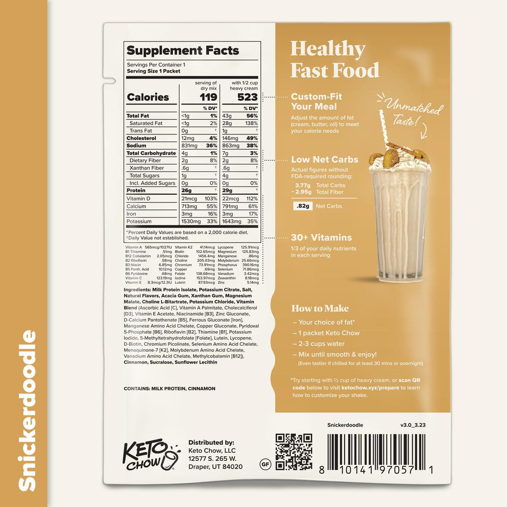 Keto Chow shake on breakfast table illustrating easy morning meal replacement