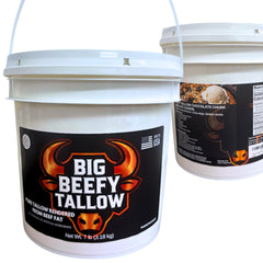 Ketostat beef tallow bucket front view showing packaging and weight benefit
