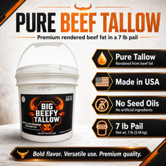 Ketostat beef tallow ladled into a hot pan for frying with even heat
