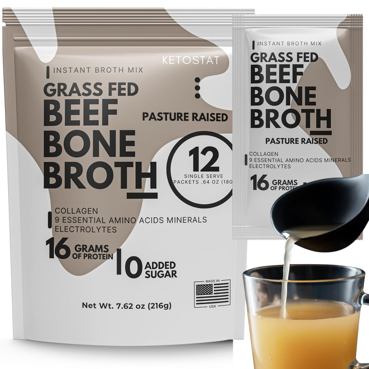 Ketostat front packaging showing 12 single-serve packets and benefits
