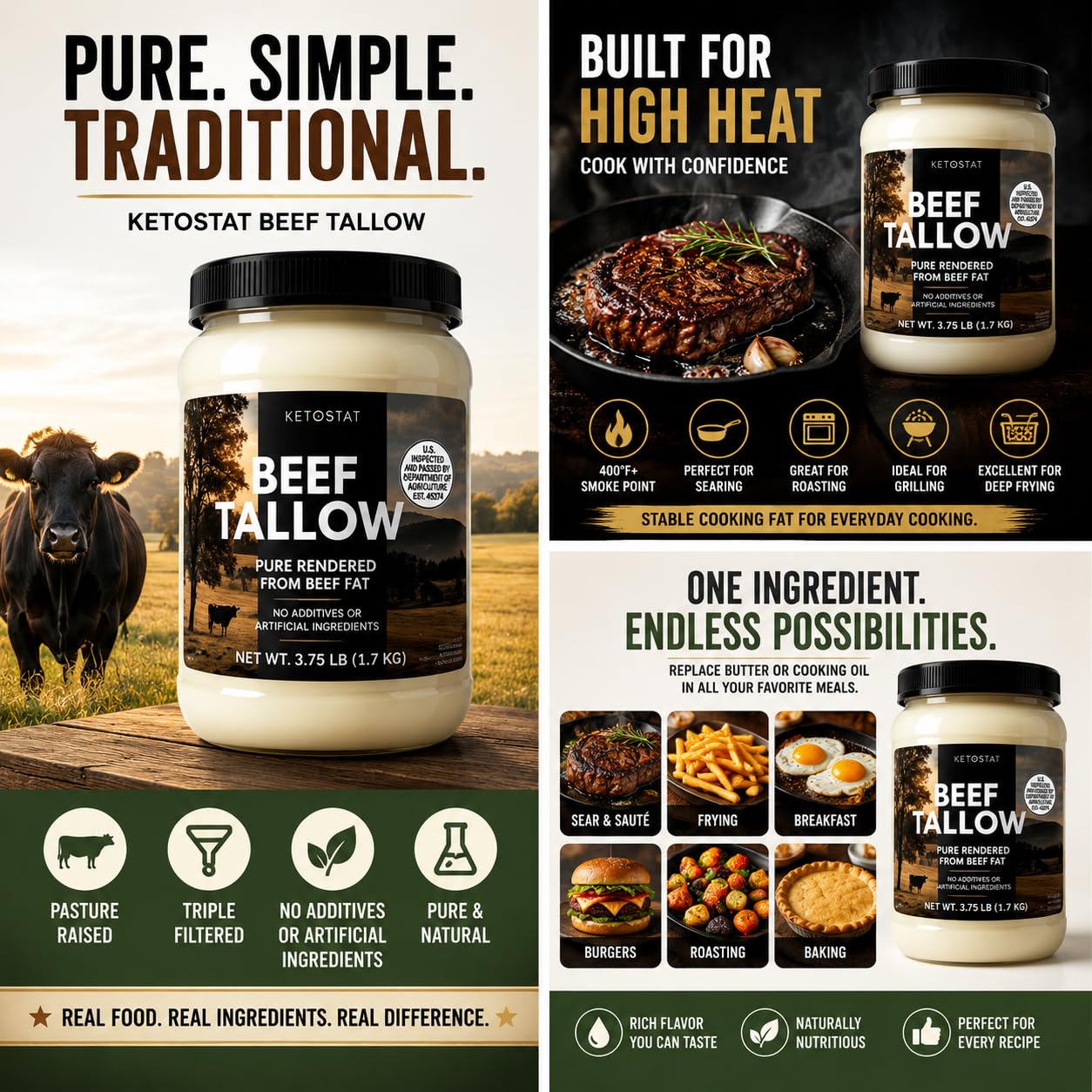 Ketostat open tub showing smooth rendered tallow texture for cooking