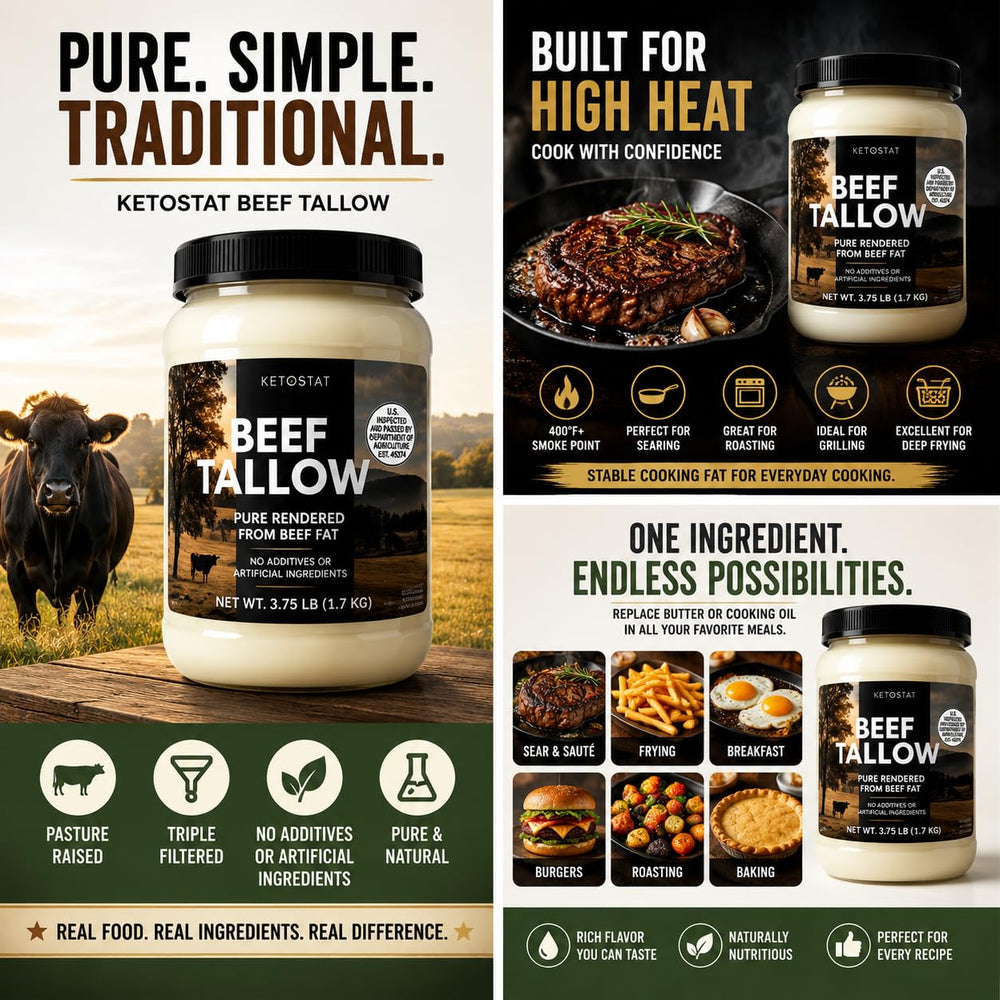 Ketostat open tub showing smooth rendered tallow texture for cooking