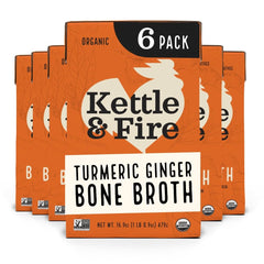 Kettle & Fire front packaging showing turmeric ginger chicken broth and convenience