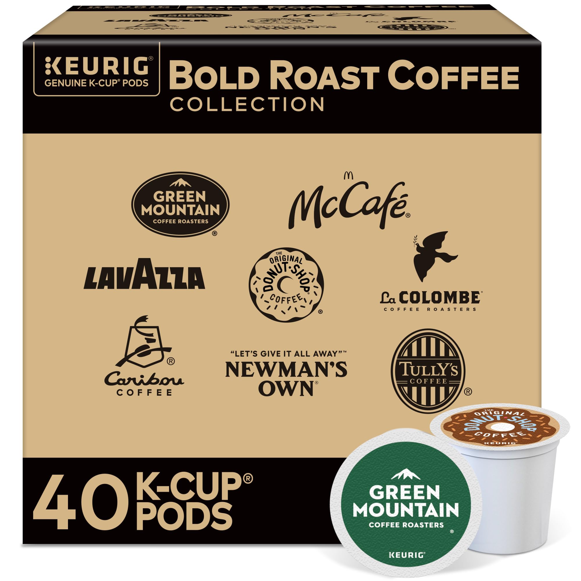 Keurig bold roast front packaging showing assortment and 40-count convenience