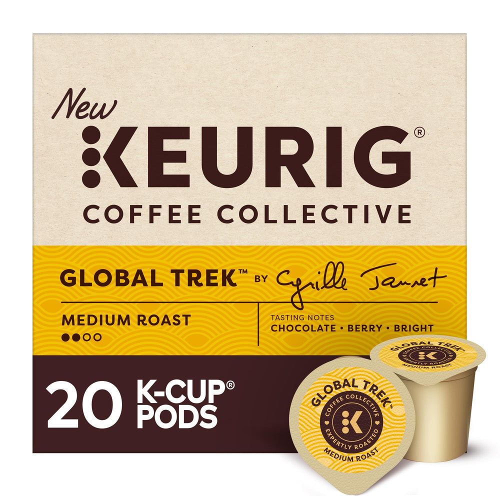 KEURIG COFFEE COLLECTIVE front box showing Global Trek branding and benefit of medium roast