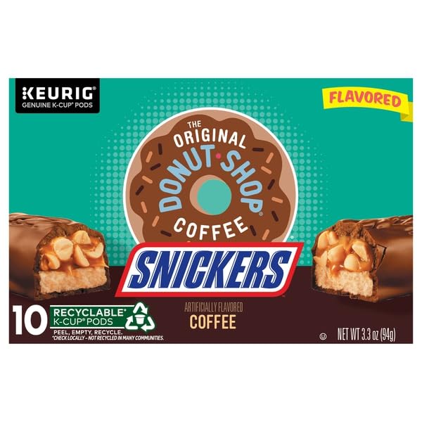 Keurig Donut Shop Snickers K-Cup front packaging showing pods and indulgent flavor