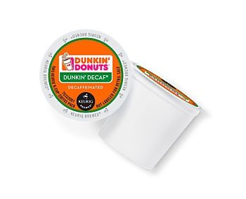 Keurig Dunkin' decaf K-Cup front packaging showing box and pods, convenient single-serve