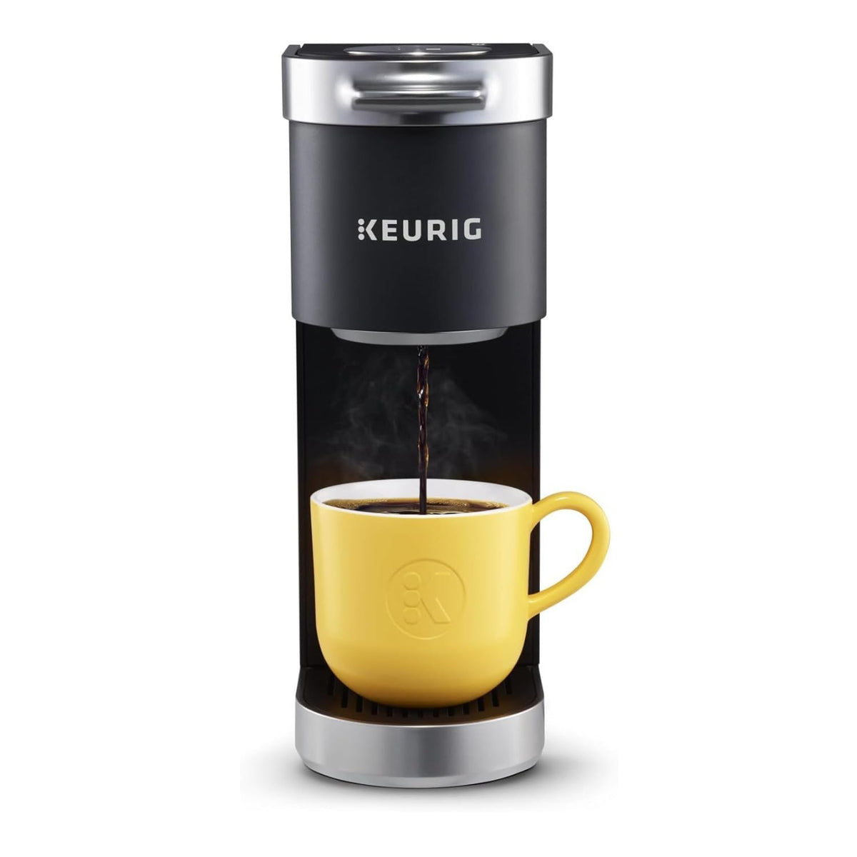 Keurig K-Mini Plus front view showing slim design and quick brewing benefit