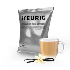 Keurig vanilla milk powder front package showing brand and quantity benefits