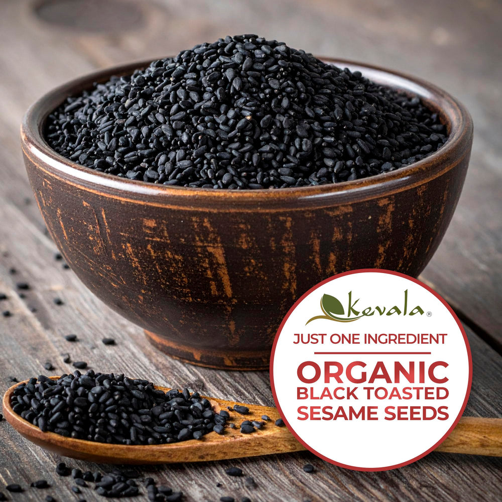kevala seeds sprinkled on noodles, provides color contrast and crunchy finish