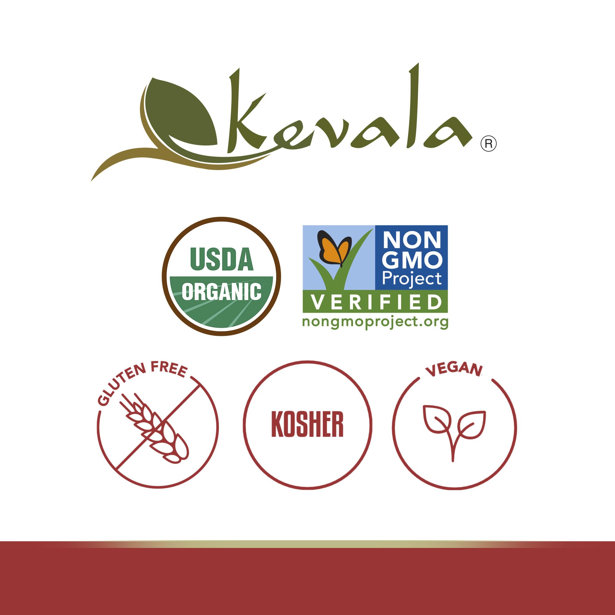 kevala product label with organic and non-gmo seals, reassures quality