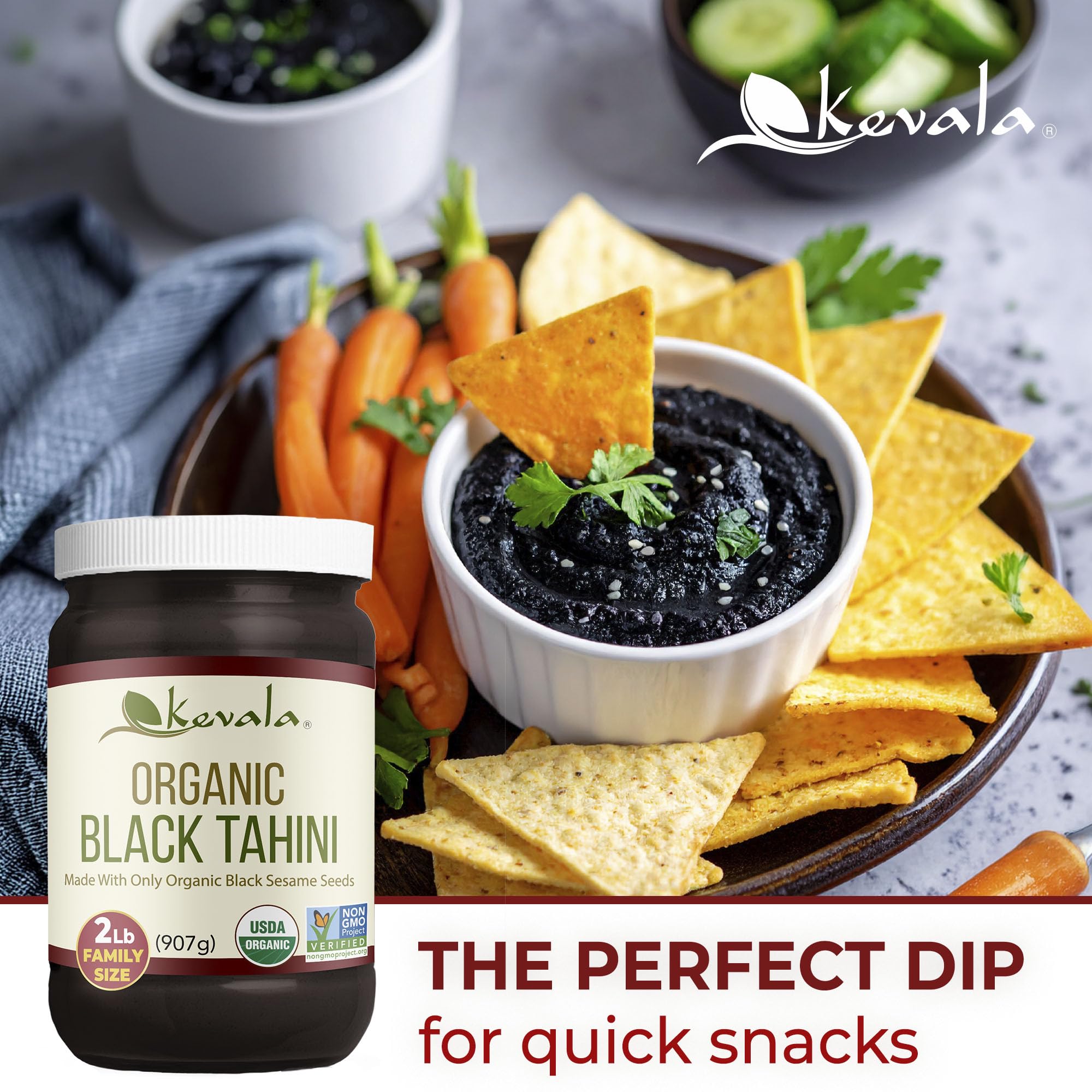 Kevala black tahini close-up texture showing smooth stone-ground consistency