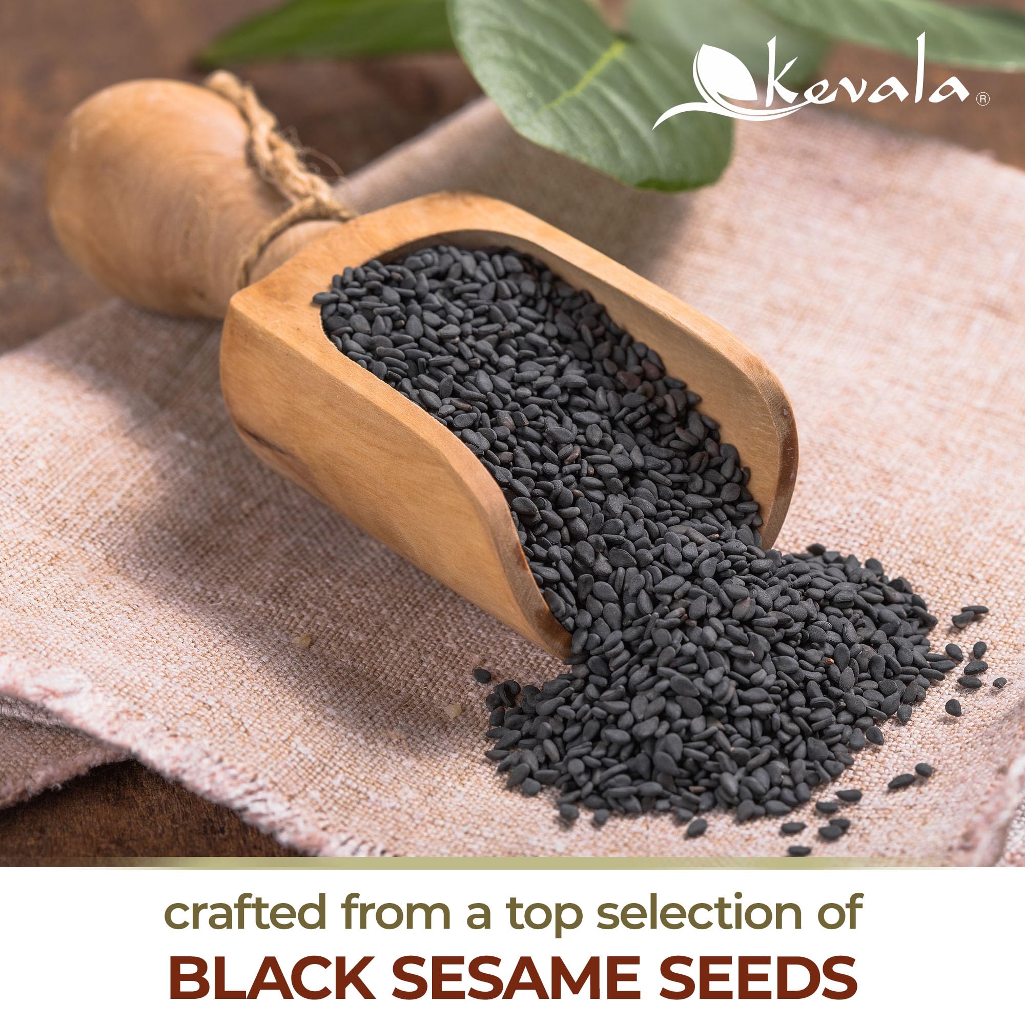 kevala pile of black sesame seeds, illustrating organic single-ingredient source