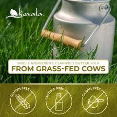 kevala ghee sizzling in skillet under steak, high smoke point for searing benefit
