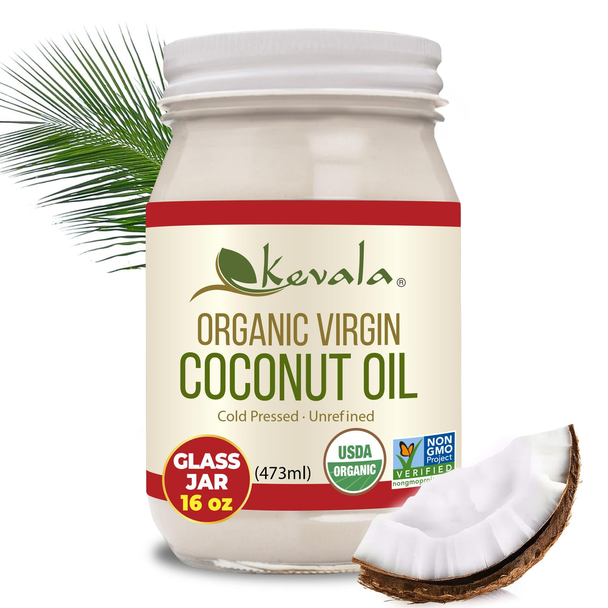 kevala glass jar front view showing label and seal benefits