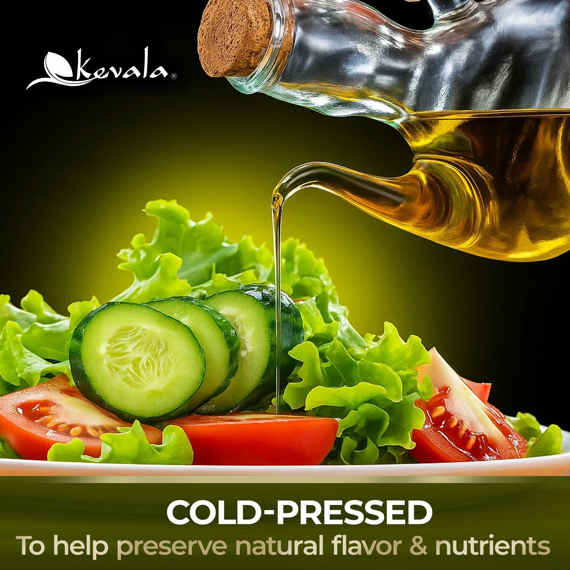 kevala olive oil drizzled over salad highlighting flavor enhancement benefit
