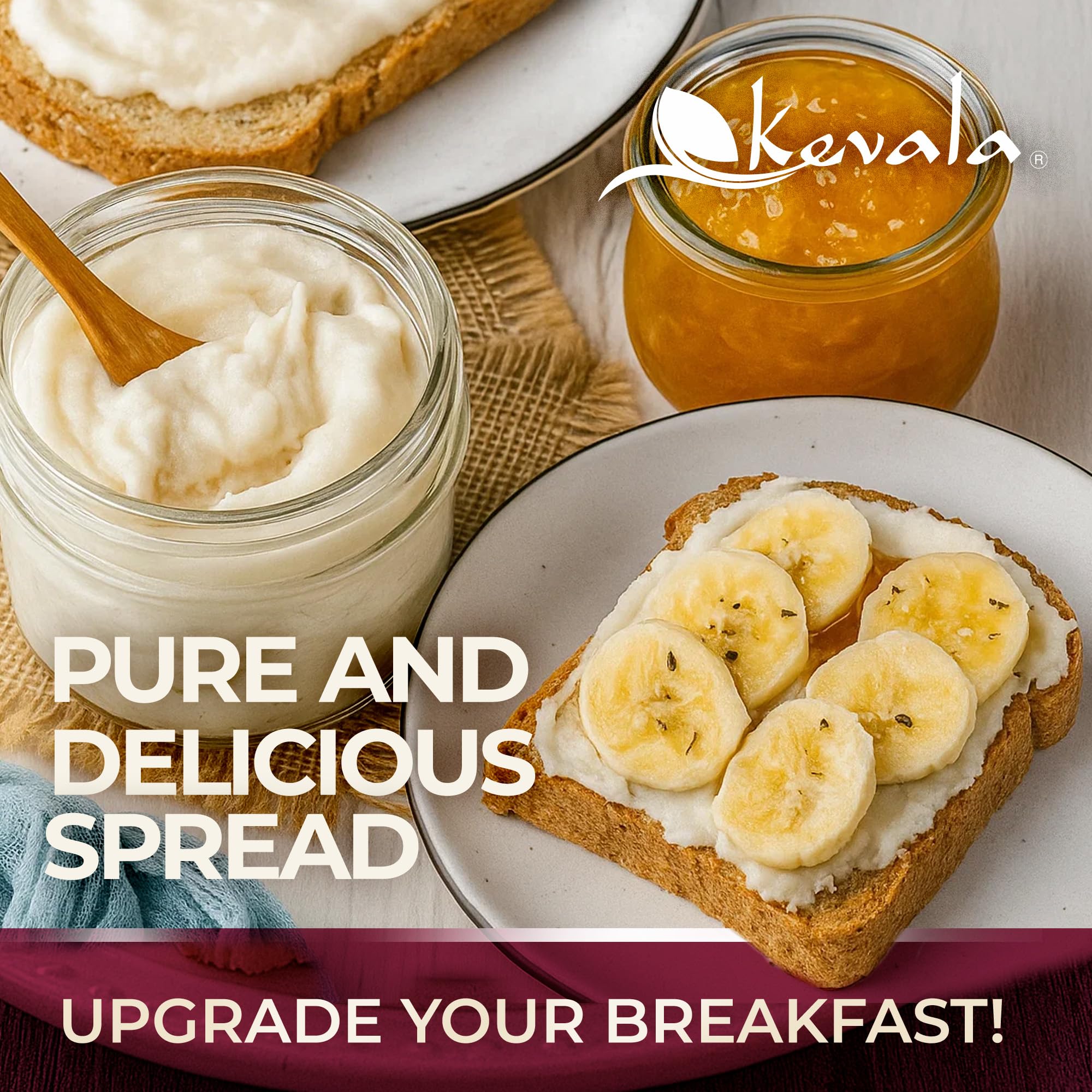 kevala open jar revealing smooth coconut butter texture, easy-to-stir for recipes
