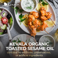 kevala oil pouring into bowl to show rich color and easy seasoning benefit
