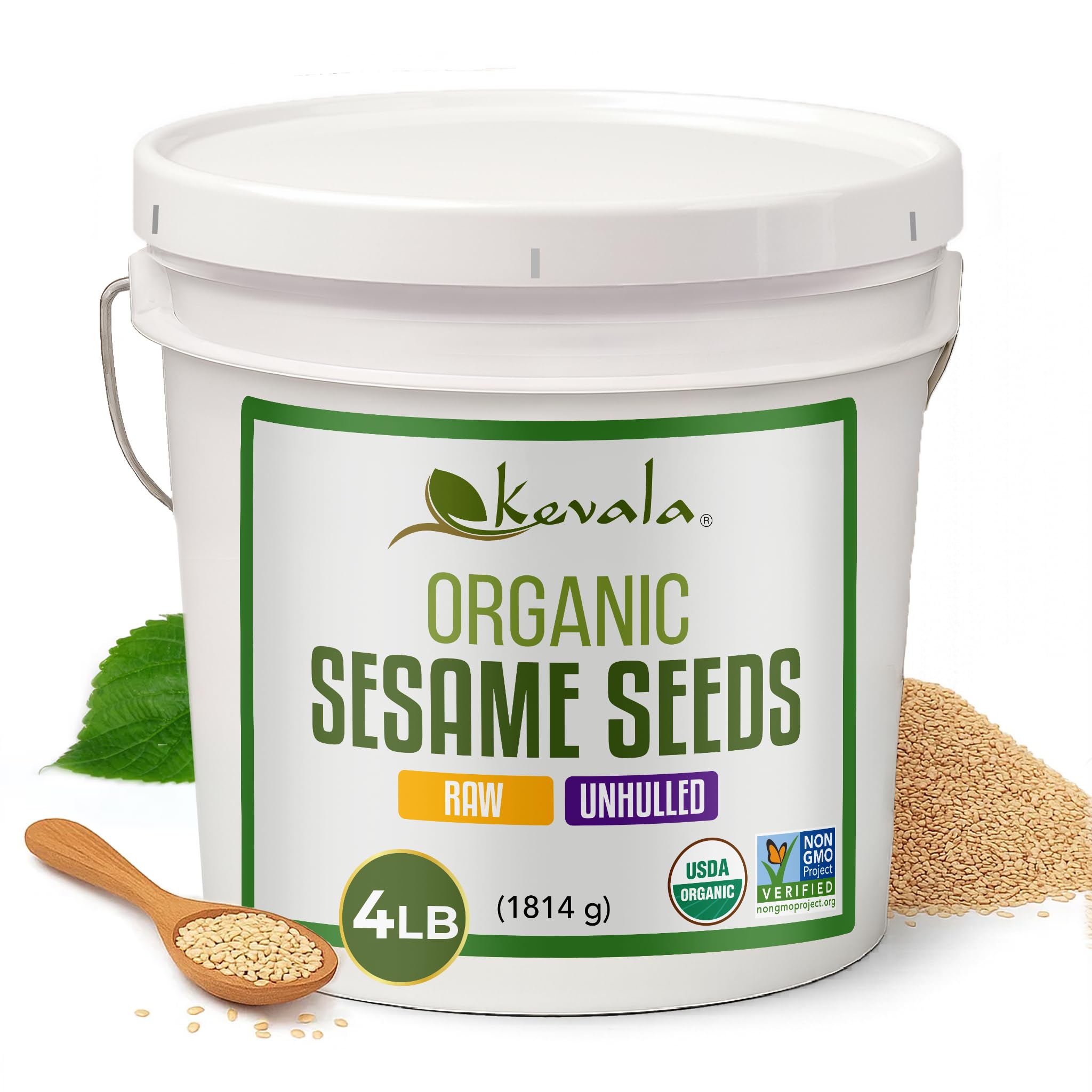 kevala front packaging showing 4 lb bucket and product benefit of bulk convenience