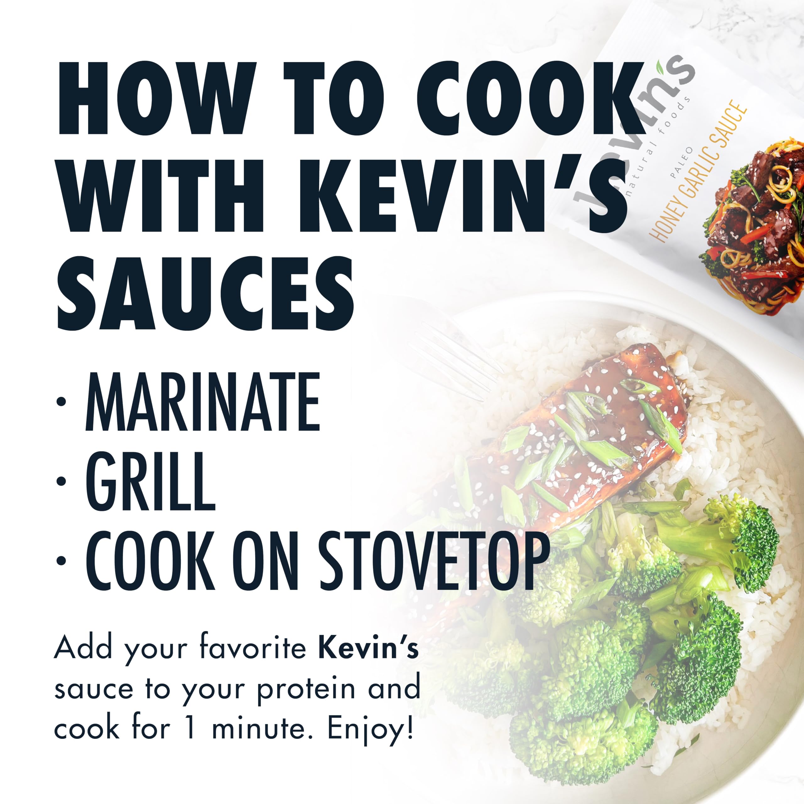 Kevin's Natural Foods sauce glazing chicken in skillet for fast weeknight dinner
