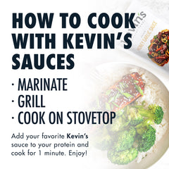 Kevin's Natural Foods sauce glazing chicken in skillet for fast weeknight dinner
