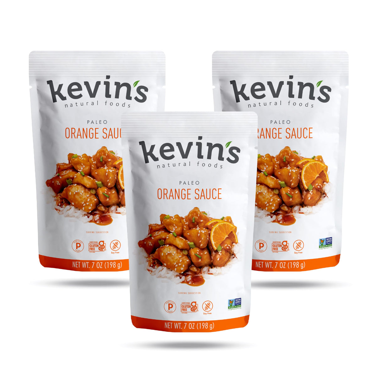Kevin's Natural Foods front packaging showing three-bottle value pack and clean ingredients benefit
