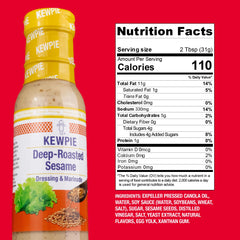 Kewpie bottle pouring deep sesame dressing to show texture and creamy consistency