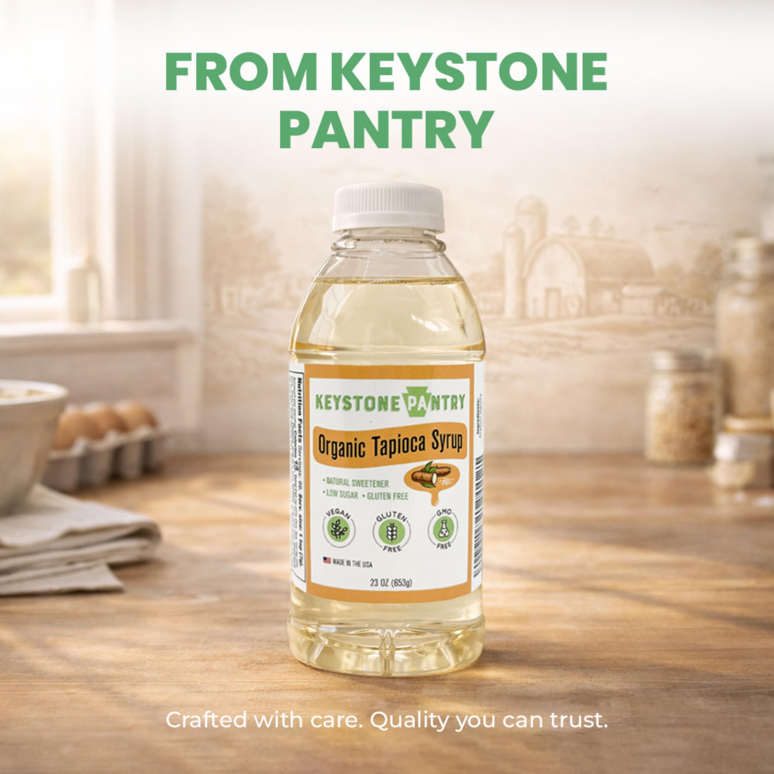 Keystone Pantry syrup on kitchen counter in recipe setting showing versatility