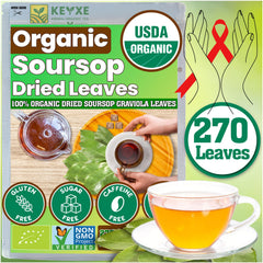 KEYXE front packaging showing organic soursop leaves and quantity benefit