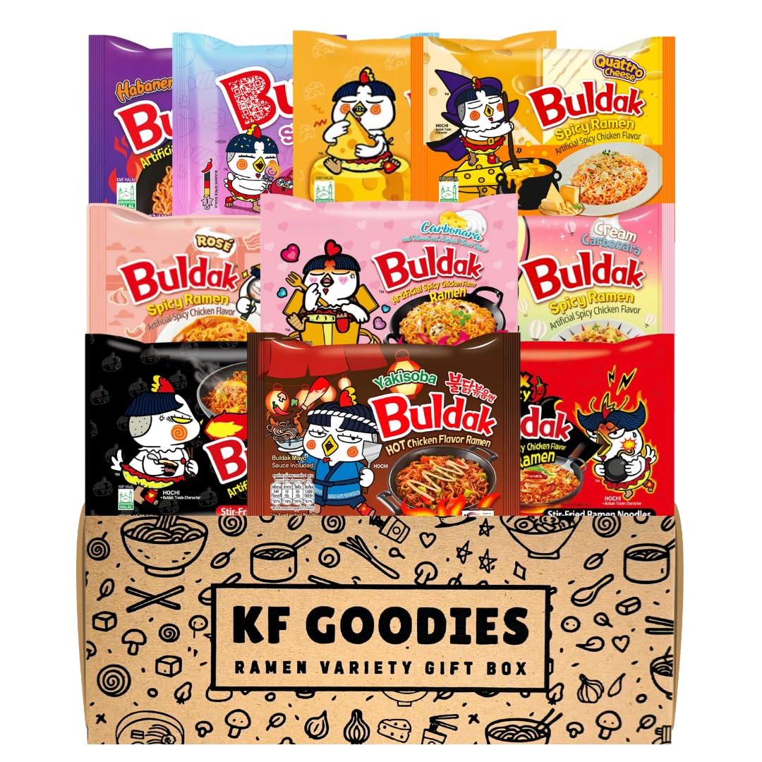 KF GOODIES gift box front view showing ten ramen packs and colorful presentation for gifting