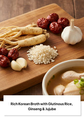 K FOOD KOREAN FOOD top view of broth and glutinous rice, highlighting comforting warmth and hearty texture