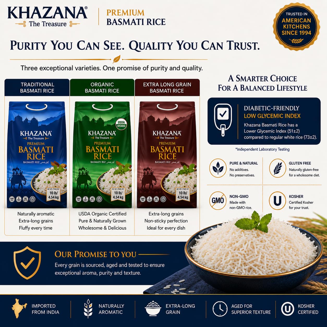 Khazana plated rice in kitchen setting showing versatile meal pairing