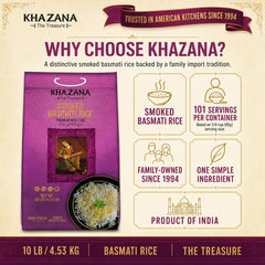Bowl of cooked Khazana smoked basmati rice displaying fluffy separated grains