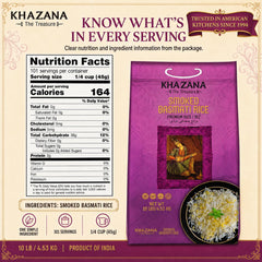 Close-up of Khazana grains highlighting long basmati texture and even smoke color